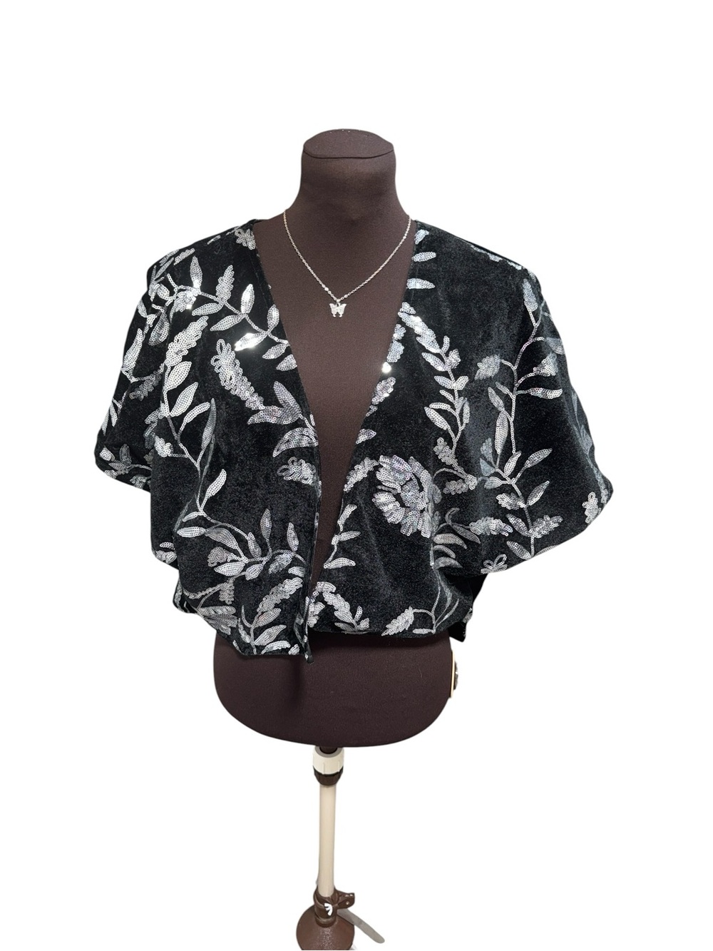 Cezanne Womens Black Velvet Sequin Floral Bolero Shrug O/S NWT Evening Party